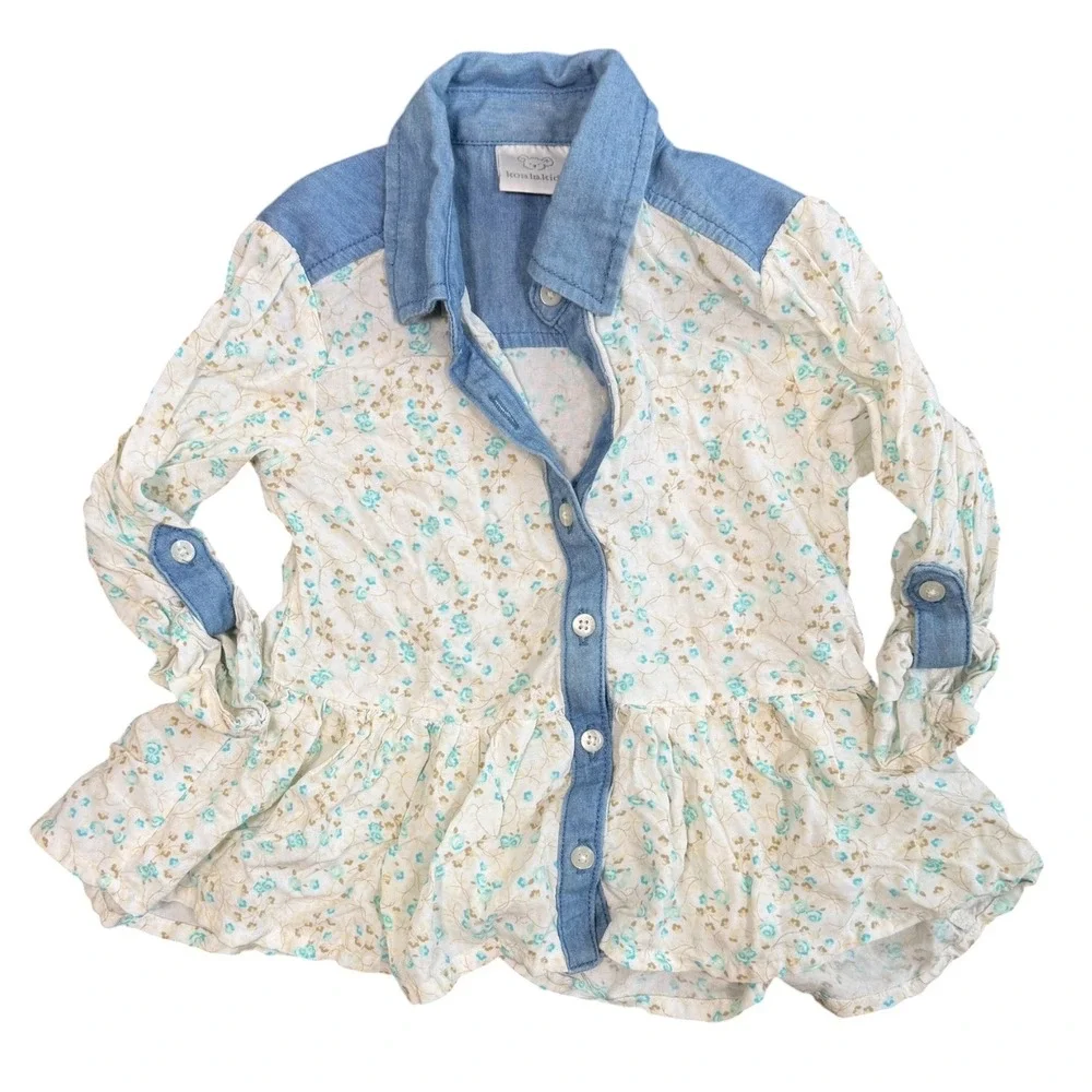 Cat & Jack Koala Kids Top Cardigan Girls 18M 24M Blue White Floral Boho Bundle